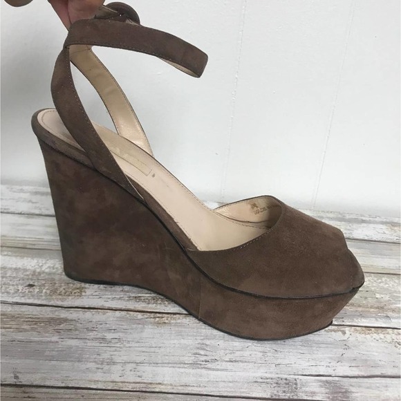 PRADA Dark Brown Suede Wedges 37.5 - Picture 3 of 6